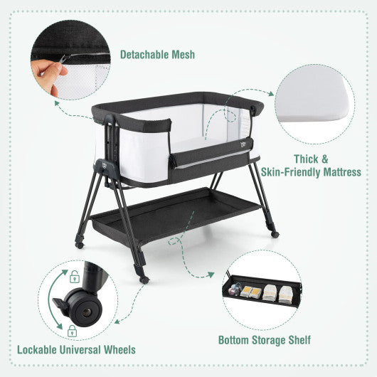 Portable Bedside Sleeper for Baby with 7 Adjustable Heights-Gray