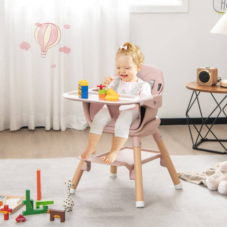 6-in-1 Baby High Chair with Removable Dishwasher and Safe Tray-Pink