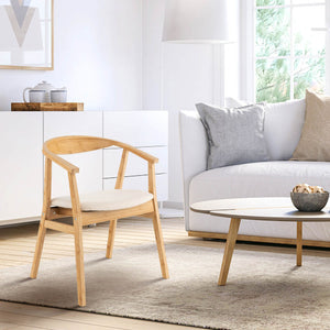 Bamboo Accent Chair with Armrest and Curved Backrest-Natural