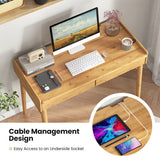 Bamboo Writing Desk with 2 Storage Drawers and Open Shelf-Natural