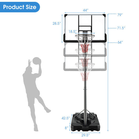 Basketball Hoop with 5.4-6.6FT Adjustable Height and 50" Backboard-Black
