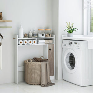 Bathroom Over the Toilet Floor Storage Organizer with Adjustable Shelves-White