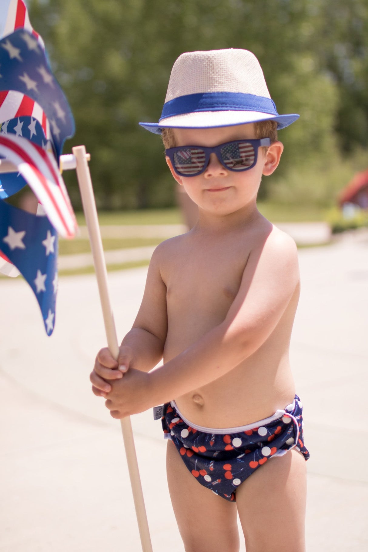 L/E Lauren Holiday Summer Cherry Bomb Print Nageuret Swim Diaper - 100% Proceeds to CF Foundation by Beau & Belle Littles