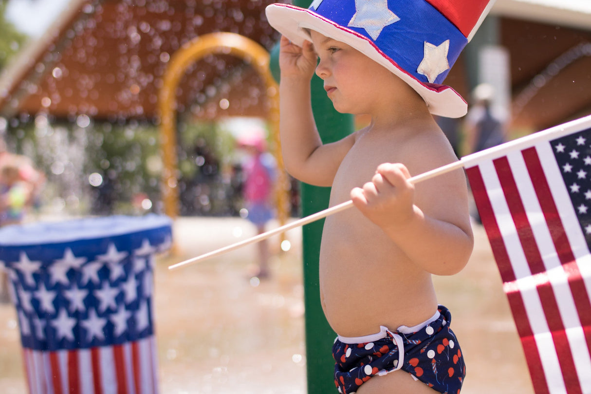 L/E Lauren Holiday Summer Cherry Bomb Print Nageuret Swim Diaper - 100% Proceeds to CF Foundation by Beau & Belle Littles