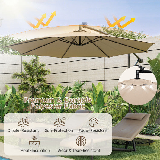 10 Feet Patio Offset Umbrella with 112 Solar-Powered LED Lights-Beige