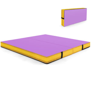 4ft x 4ft x 4in Bi-Folding Gymnastic Tumbling Mat with Handles and Cover-Purple