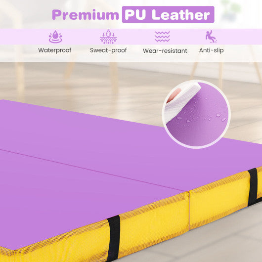 4ft x 4ft x 4in Bi-Folding Gymnastic Tumbling Mat with Handles and Cover-Purple