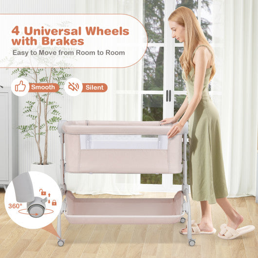 3-in-1 Baby Bassinet with Double-Lock Design and Adjustable Heights-Beige