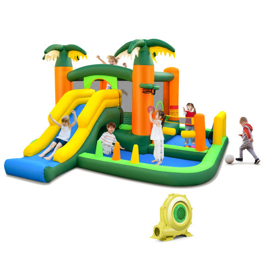 Big Inflatable Bounce House with Slide and Ball Pits for Indoor and Outdoor with 735W Blower