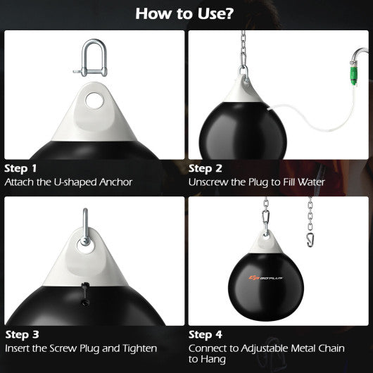 18 Inch 110 Pound Heavy Punching Water Aqua Bag with Adjustable Metal Chain-Black