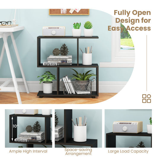 24 Inch 3-Tier Geometric Bookshelf with Thick Foot Pads-Black