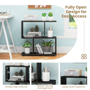 24 Inch 3-Tier Geometric Bookshelf with Thick Foot Pads-Black