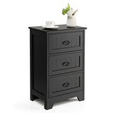 3 Drawers End Storage Wood Side Nightstand-Black