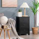 3 Drawers End Storage Wood Side Nightstand-Black