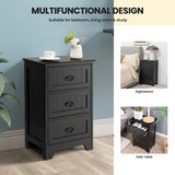 3 Drawers End Storage Wood Side Nightstand-Black