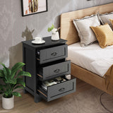 3 Drawers End Storage Wood Side Nightstand-Black