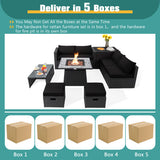 9 Pieces Outdoor Wicker Sectional with 35 Inch Gas Fire Pit Table-Black