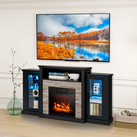 Fireplace TV Stand with 16-Color Led Lights for TVs up to 65 Inch-Black