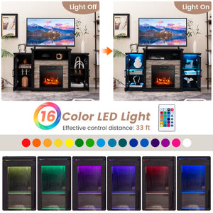 Fireplace TV Stand with 16-Color Led Lights for TVs up to 65 Inch-Black