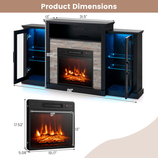 Fireplace TV Stand with 16-Color Led Lights for TVs up to 65 Inch-Black