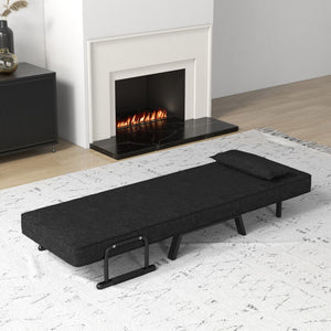 Folding 6 Position Convertible Sleeper Bed Armchair Lounge Couch with Pillow-Black
