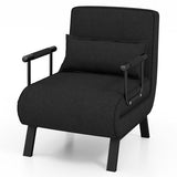 Folding 6 Position Convertible Sleeper Bed Armchair Lounge Couch with Pillow-Black