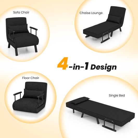 Folding 6 Position Convertible Sleeper Bed Armchair Lounge Couch with Pillow-Black