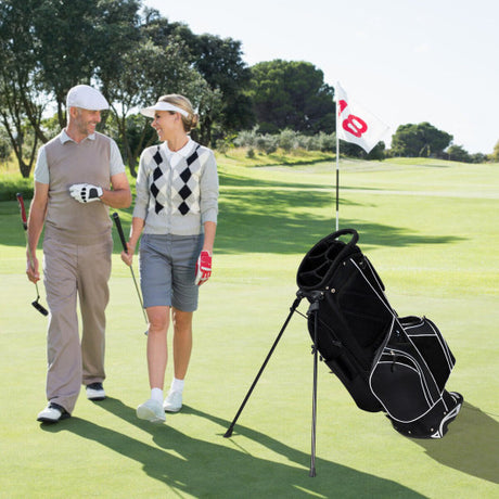 Golf Stand Cart Bag with 6-Way Divider Carry Pockets-Black