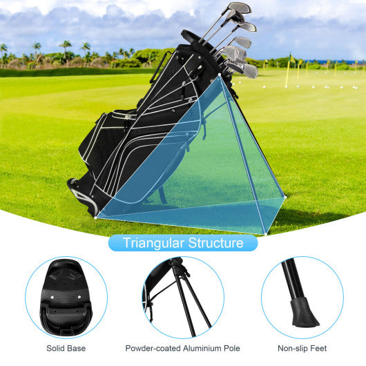 Golf Stand Cart Bag with 6-Way Divider Carry Pockets-Black
