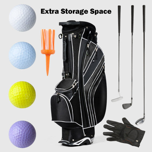 Golf Stand Cart Bag with 6-Way Divider Carry Pockets-Black