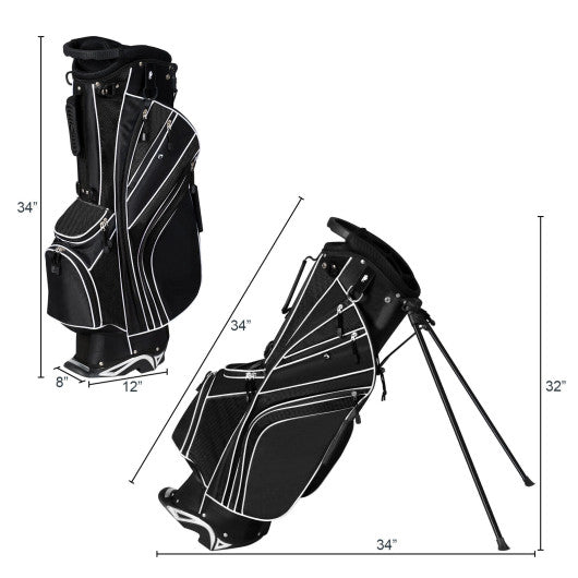 Golf Stand Cart Bag with 6-Way Divider Carry Pockets-Black