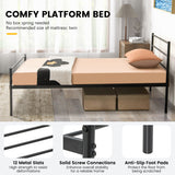 Twin Size Metal Bed Frame Platform with Headboard-Black