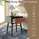 1-Drawer Modern Bedside Table with Solid Wood Legs-Black