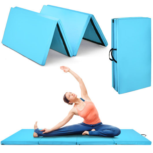 4-Panel Folding Gymnastics Mat with Carrying Handles for Home Gym-Blue
