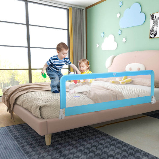 59 Inch Folding Breathable Baby Bed Rail Guard with Safety Strap-Blue
