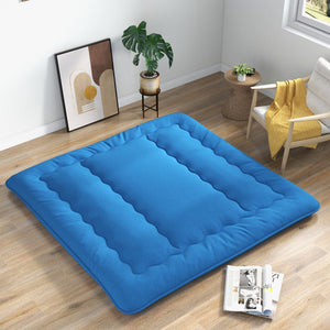 Foldable Futon Mattress with Washable Cover and Carry Bag for Camping Blue-King Size
