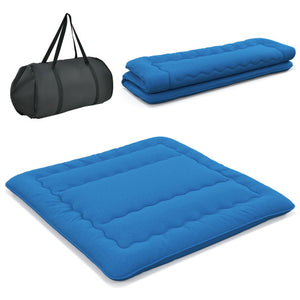 Foldable Futon Mattress with Washable Cover and Carry Bag for Camping Blue-King Size
