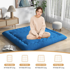 Foldable Futon Mattress with Washable Cover and Carry Bag for Camping Blue-King Size