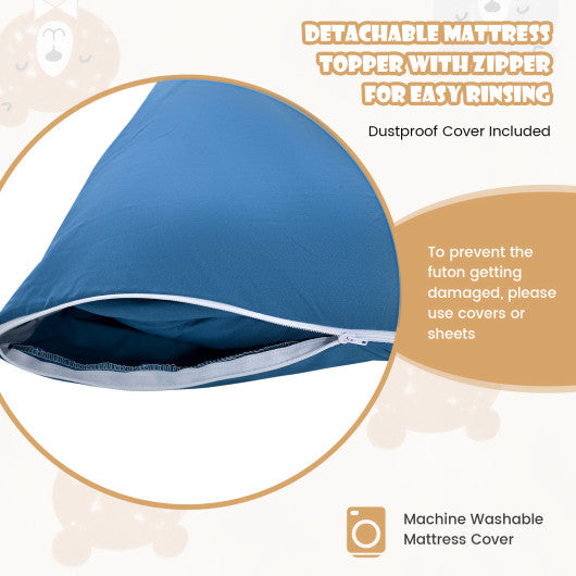 Foldable Futon Mattress with Washable Cover and Carry Bag for Camping Blue-King Size