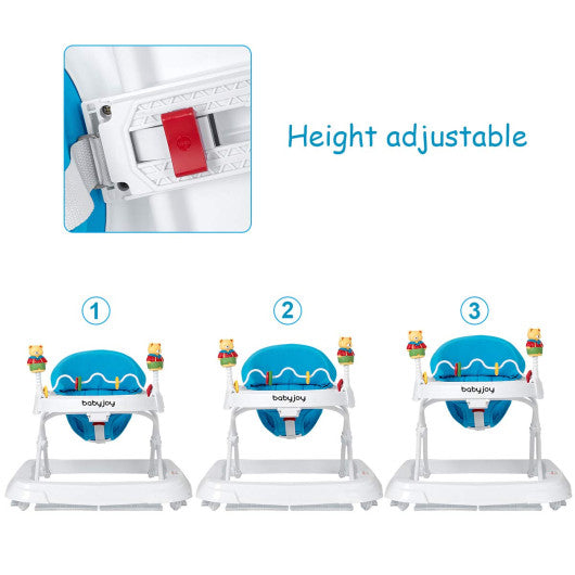 Adjustable Height Removable Folding Portable Baby Walker-Blue