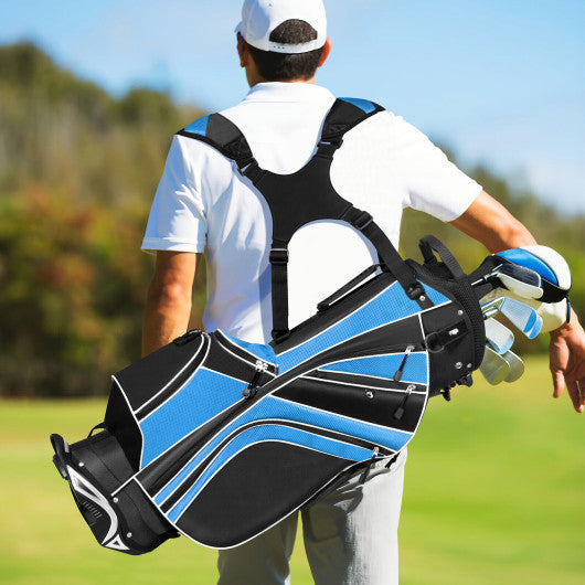 Golf Stand Cart Bag with 6-Way Divider Carry Pockets-Blue