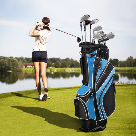 Golf Stand Cart Bag with 6-Way Divider Carry Pockets-Blue