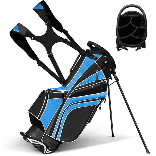 Golf Stand Cart Bag with 6-Way Divider Carry Pockets-Blue