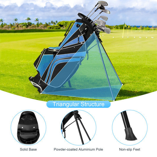 Golf Stand Cart Bag with 6-Way Divider Carry Pockets-Blue