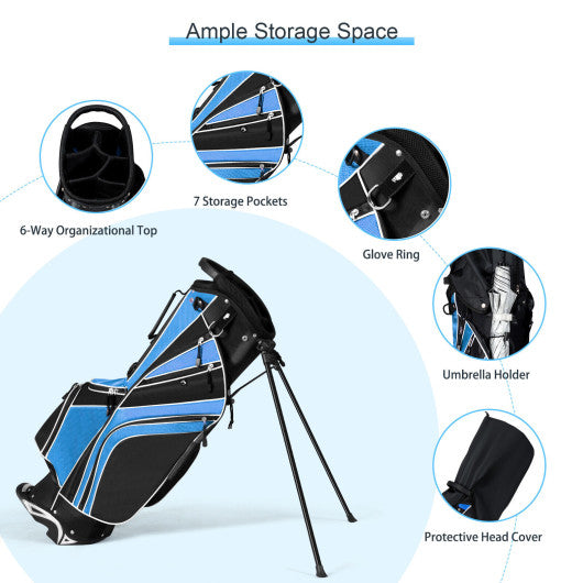 Golf Stand Cart Bag with 6-Way Divider Carry Pockets-Blue