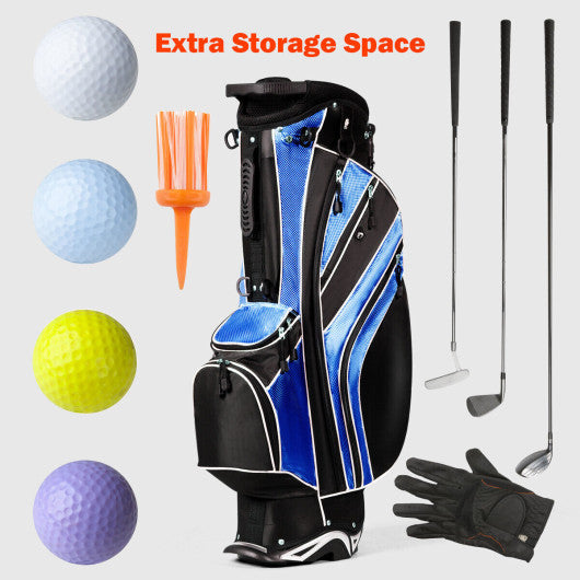 Golf Stand Cart Bag with 6-Way Divider Carry Pockets-Blue