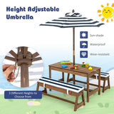 Kids Picnic Table and Bench Set with Cushions and Height Adjustable Umbrella-Blue
