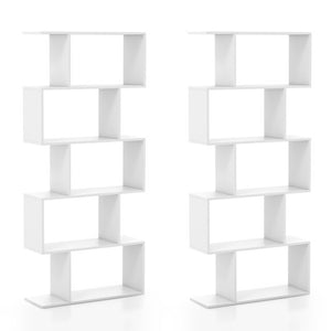 5-Tier Bookshelf with Anti-Toppling Device for Living Room Home Office-White
