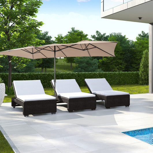 15 Feet Double-Sized Patio Umbrella with Crank Handle and Vented Tops-Brown