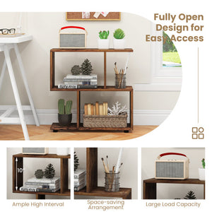 24 Inch 3-Tier Geometric Bookshelf with Thick Foot Pads-Brown